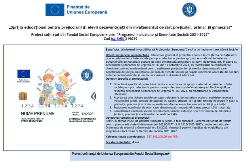&nbsp;tichete sociale beneficiază preșcolarii și elevii dezavantajați,